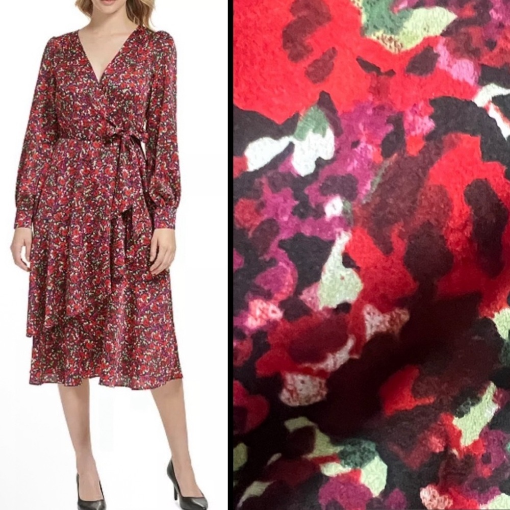 Karl Lagerfeld Puffed-Shoulder Faux-Wrap Dress Size 2